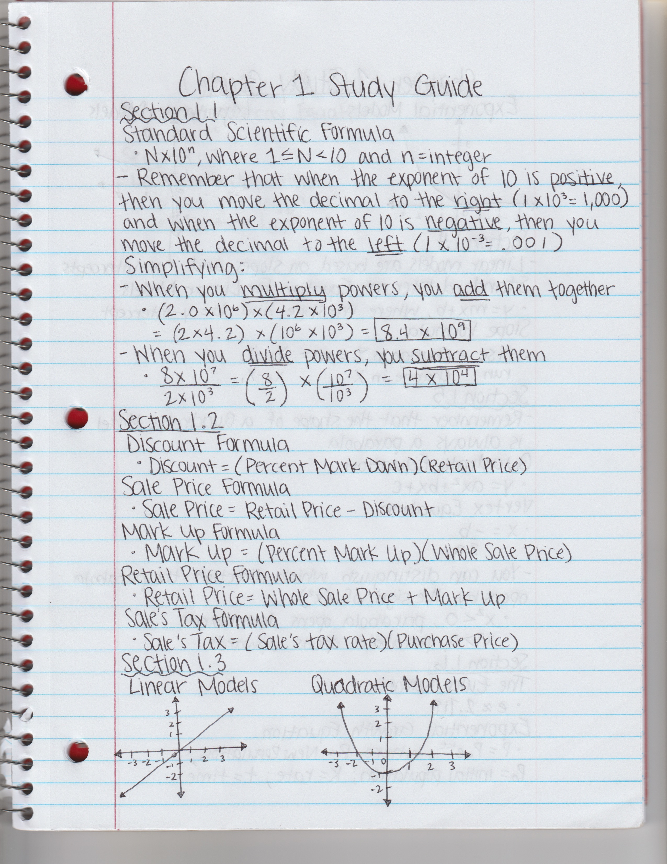 Math 114 Chapter 1 Study Guide