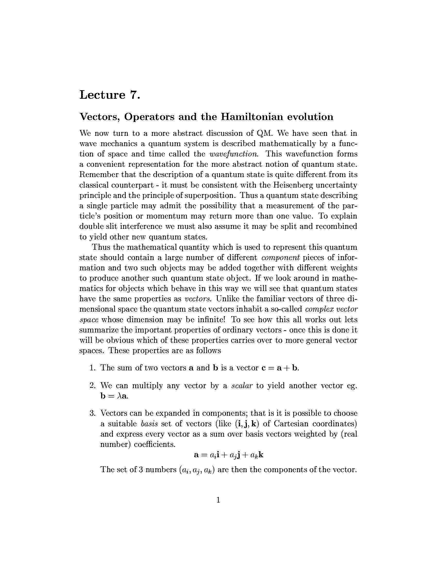 Introduction to Quantum Mechanics I