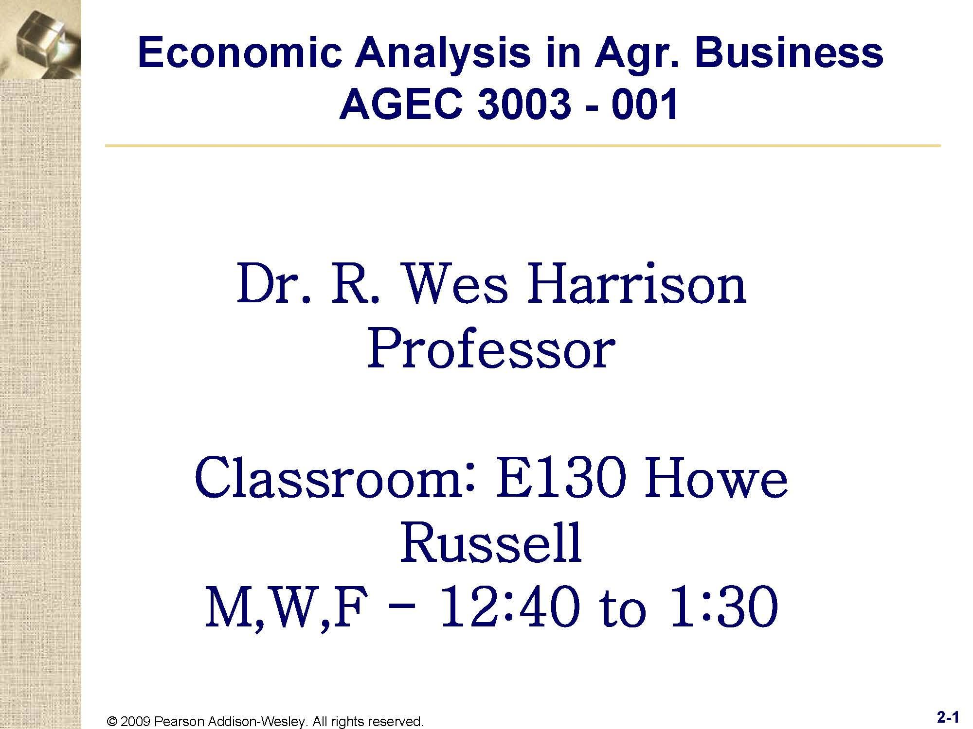 ECON ANLY IN AGRIBUS
