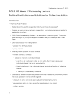 POLS 112 Lecture: Political Institutions as Solutions for Collective Action