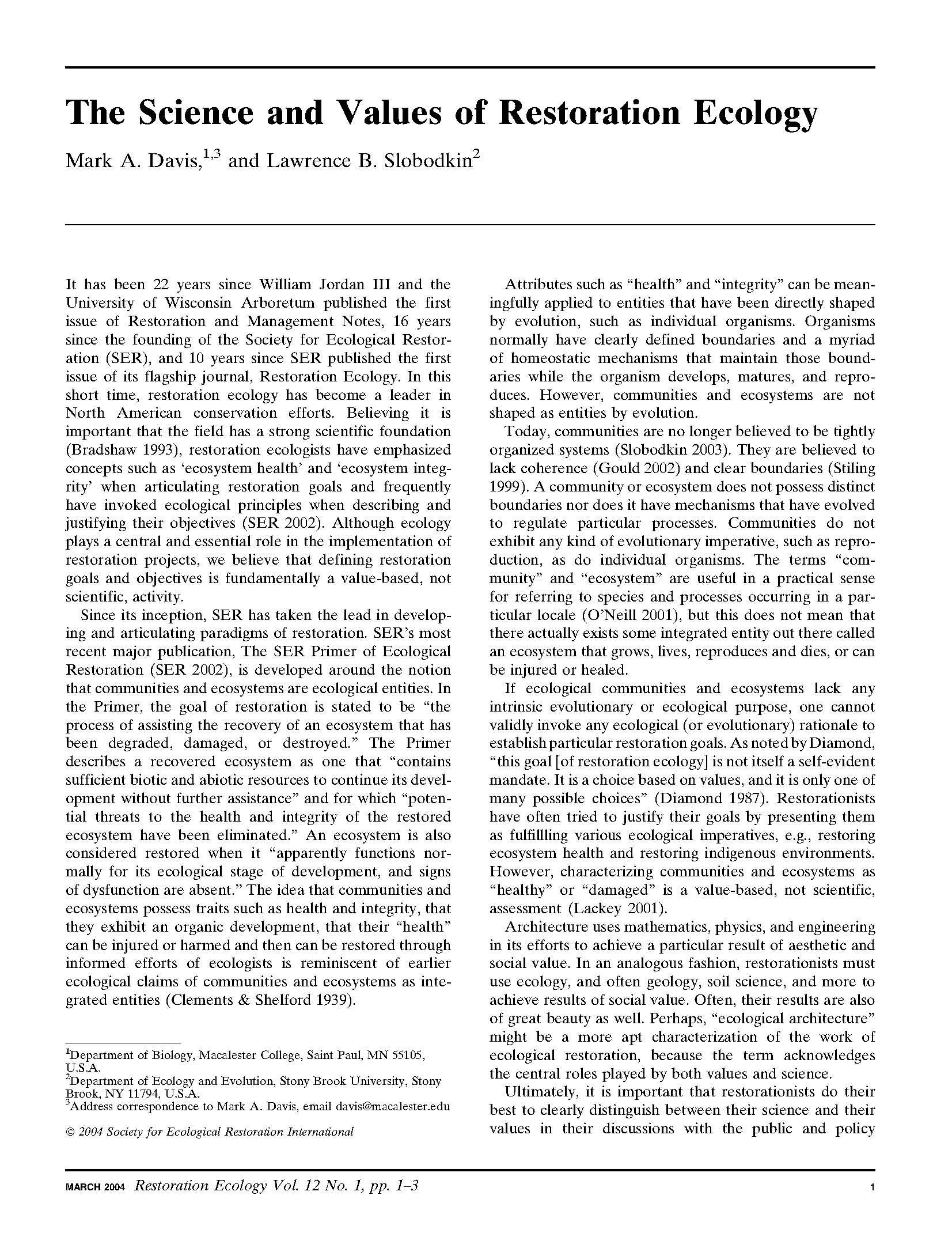 Restoration Ecology