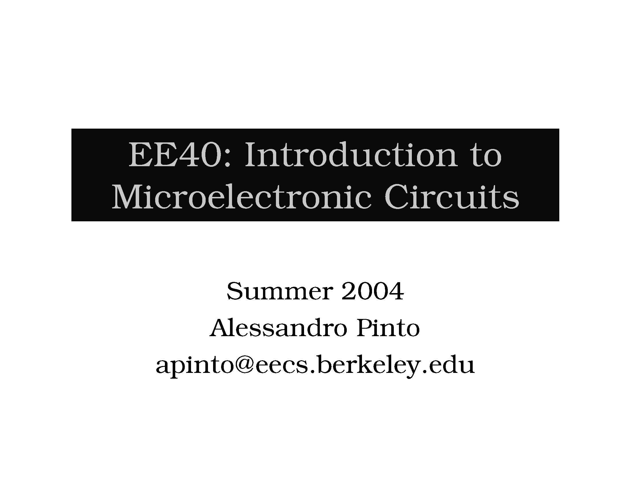 Introduction to Microelectronic Circuits