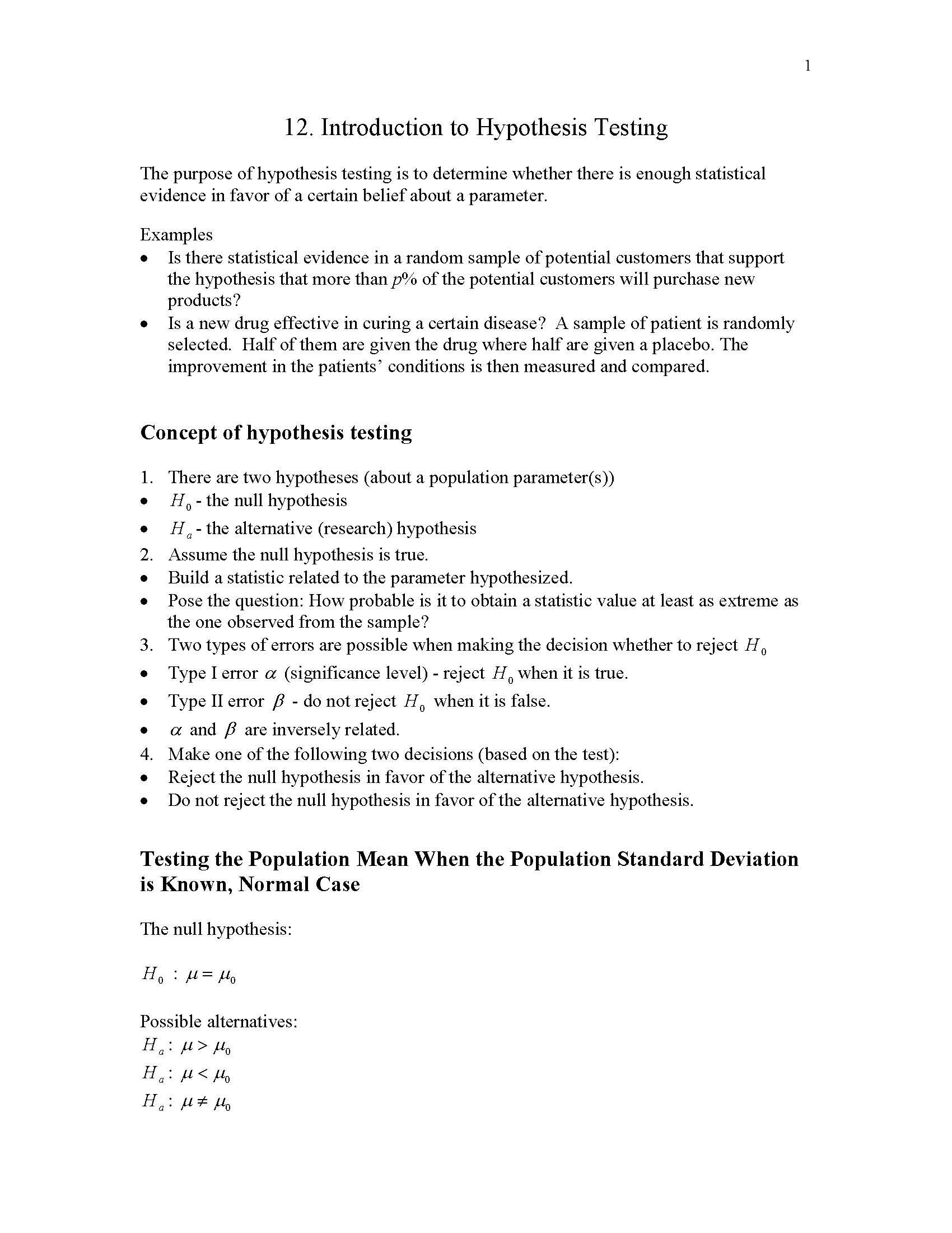 Introduction to Statistics I
