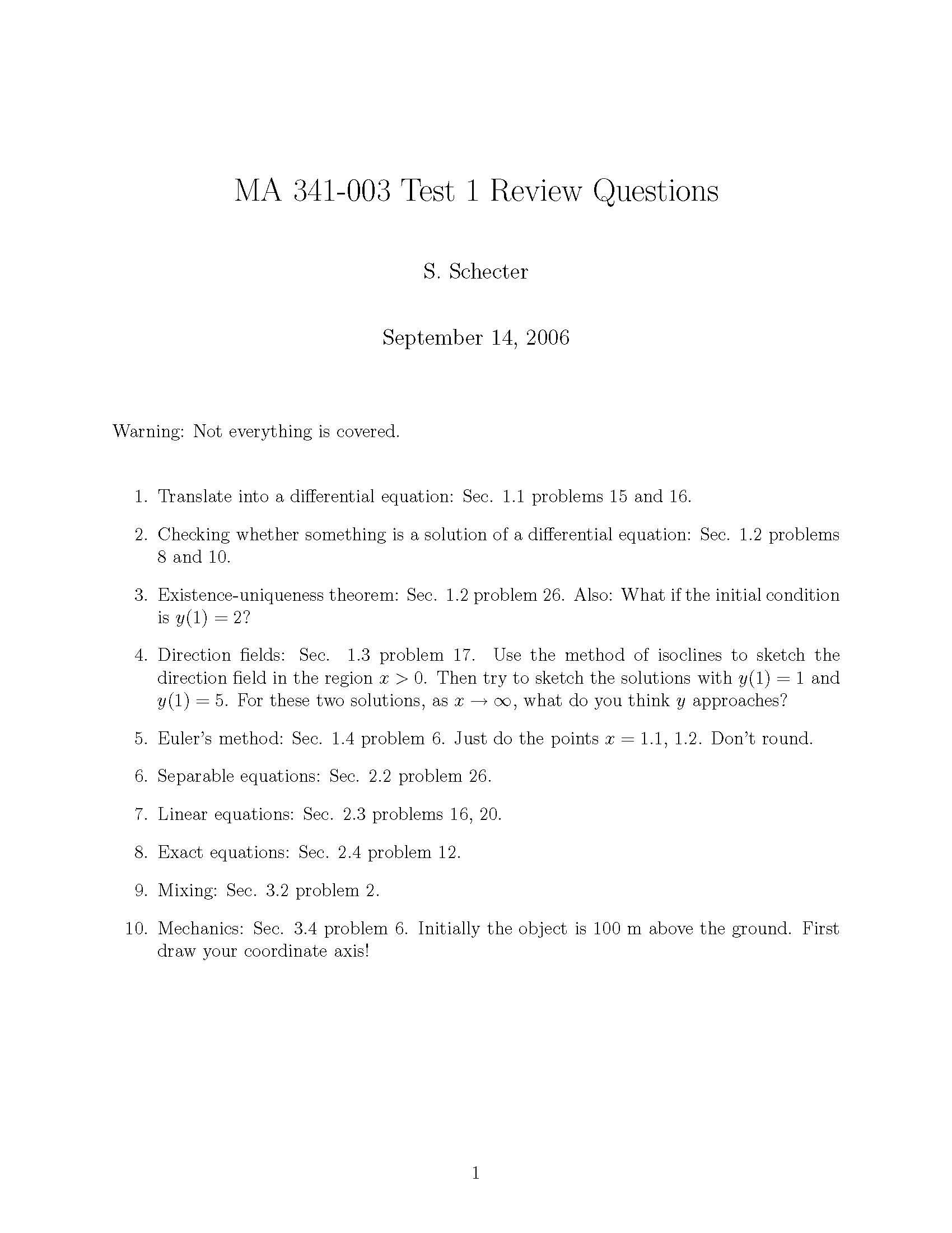 Applied Differential Equations I