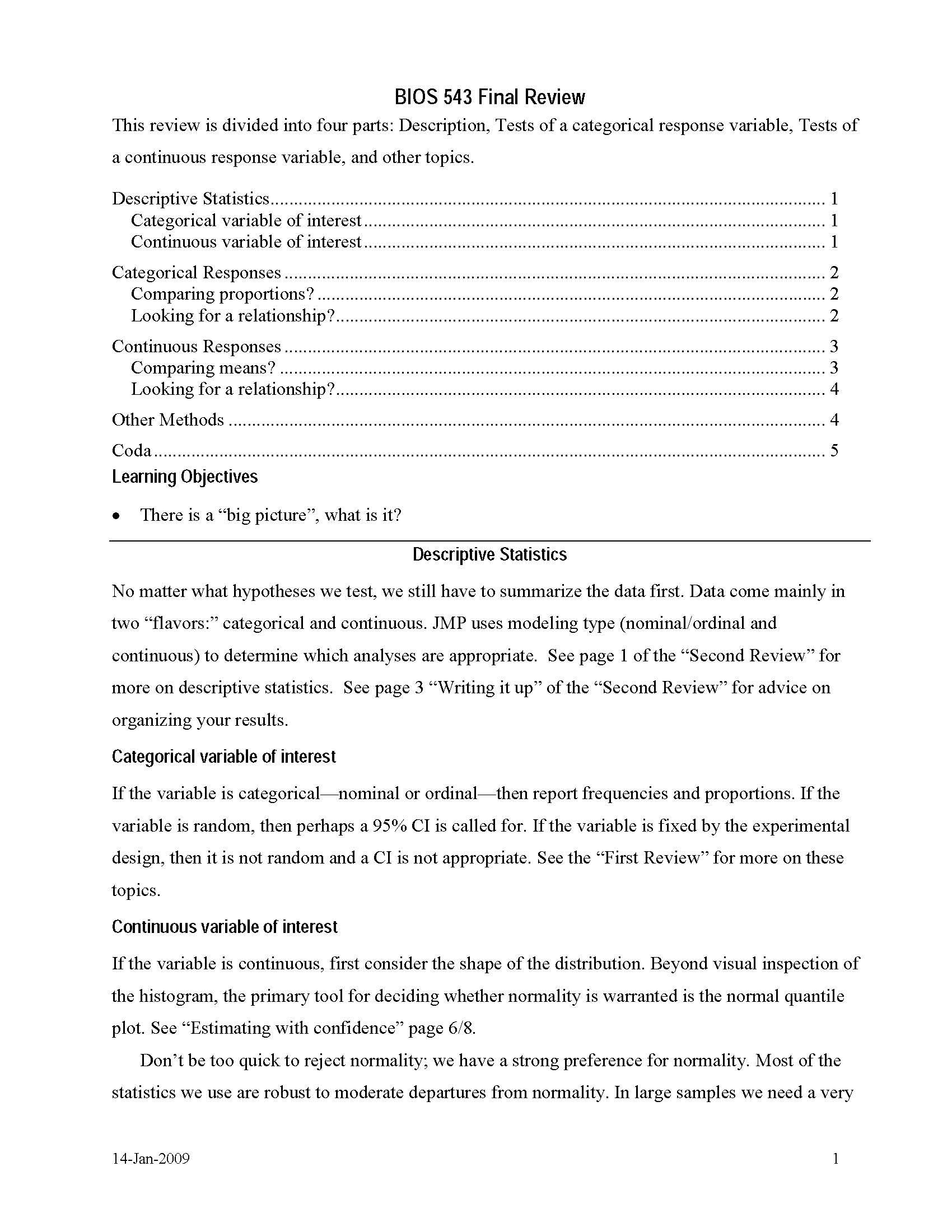 STATISTICAL METHODS I