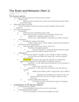 The Brain and Behavior Part 1 Notes