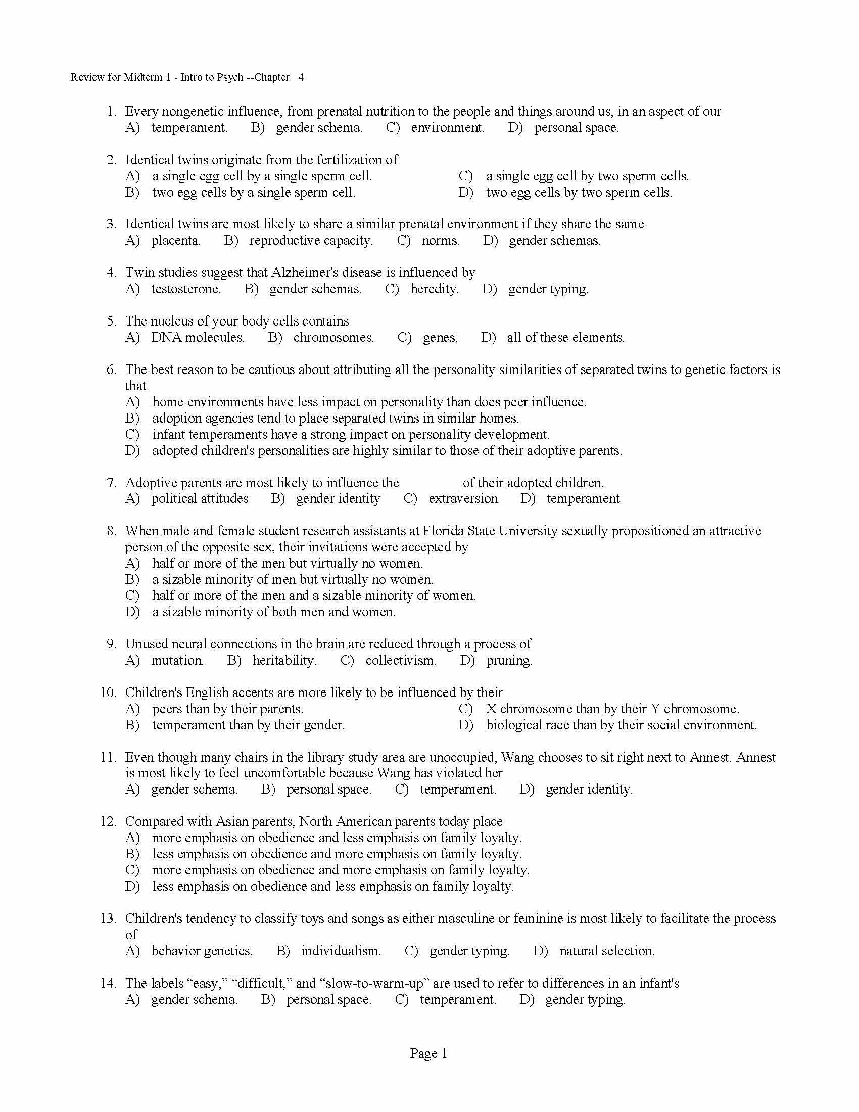 INTRO TO PSYCHOLOGY