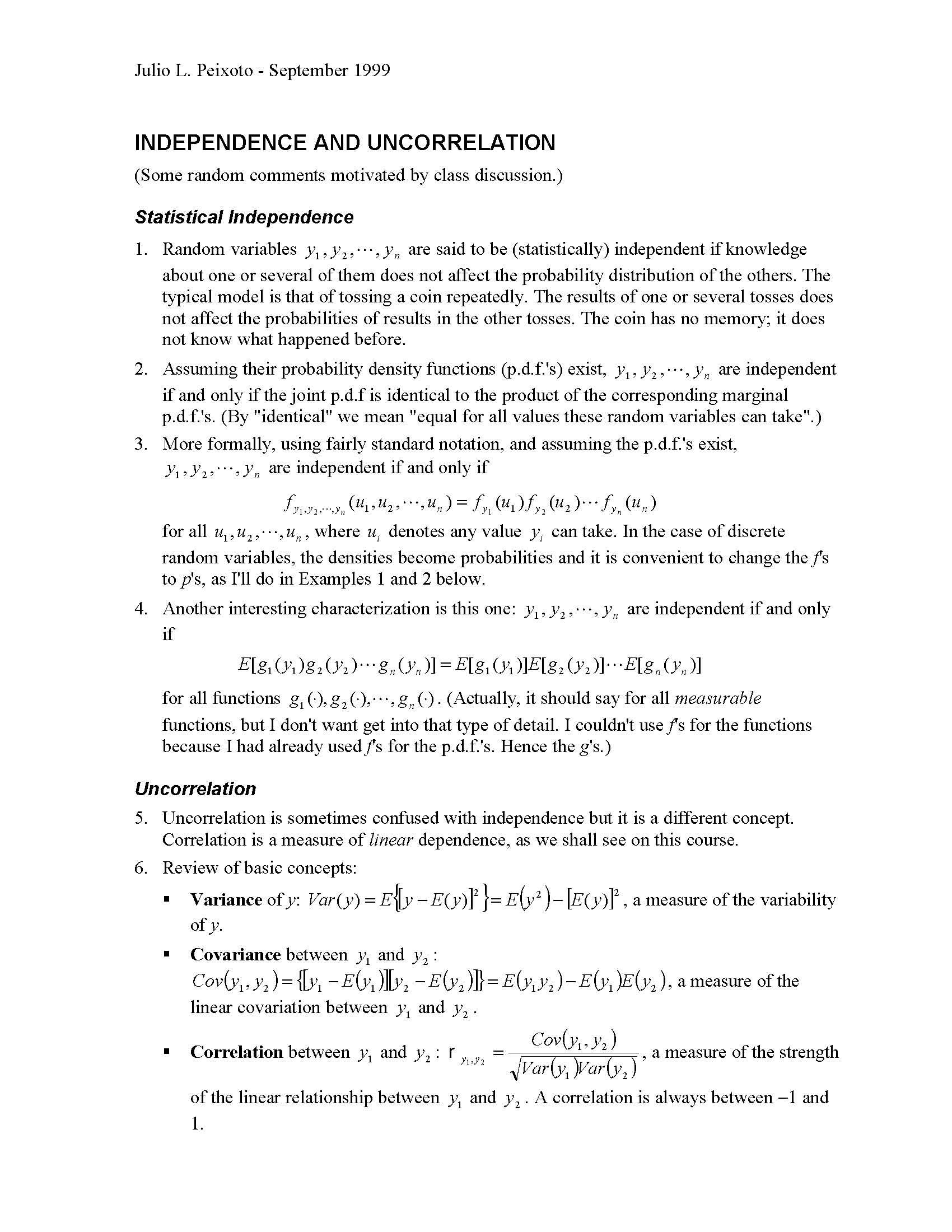 Statistical Signal Processing I