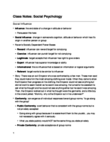 Social Influence & Aggression Class Notes
