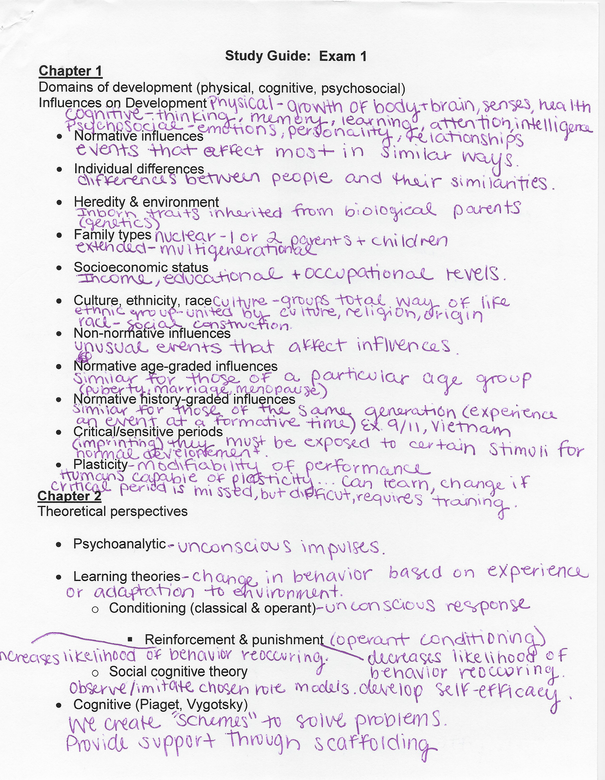 Study Guide- Exam 1 (Ch. 2-4) -Principles of Development- DEP2004