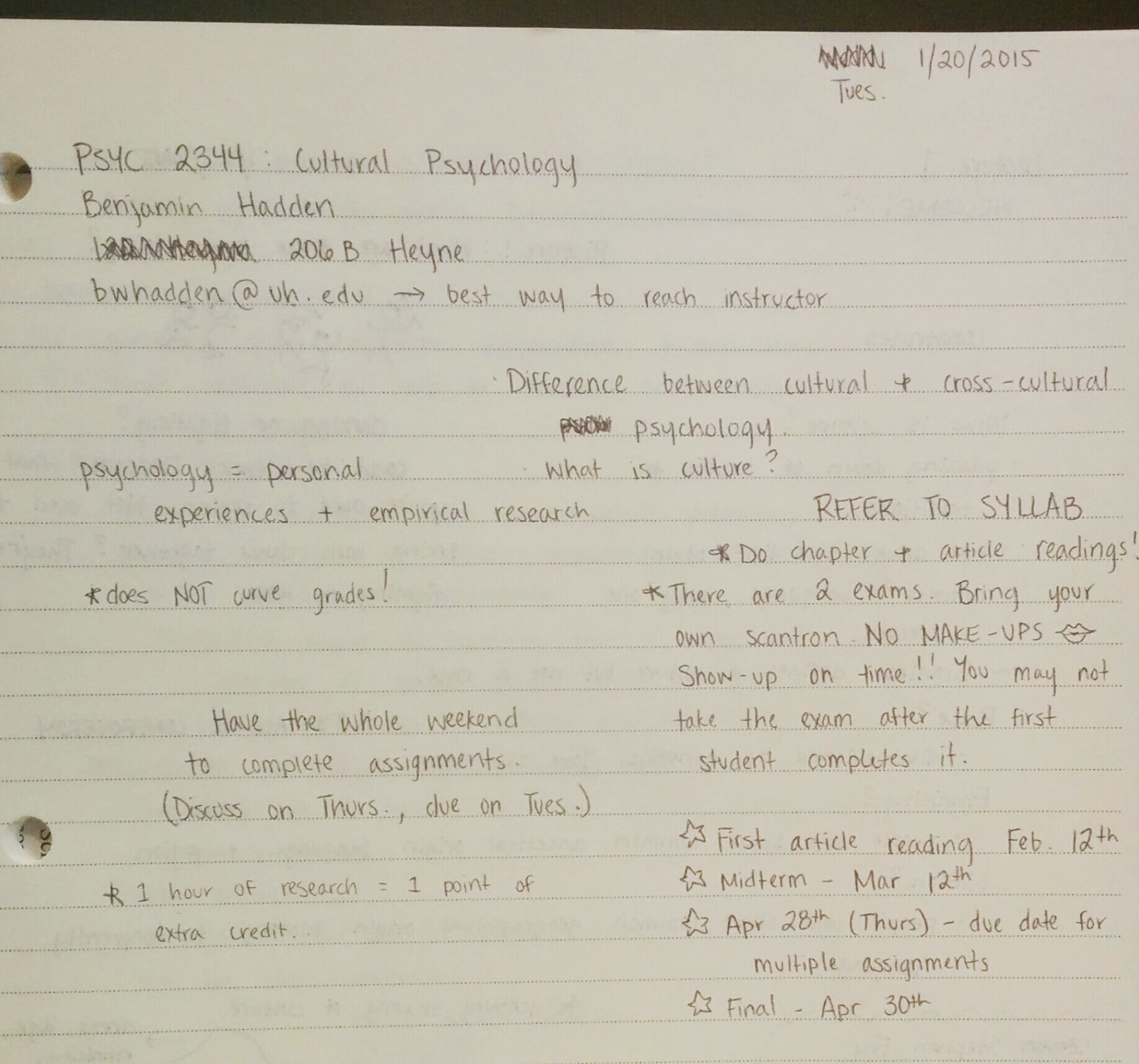 1/20 & 1/22 lecture notes