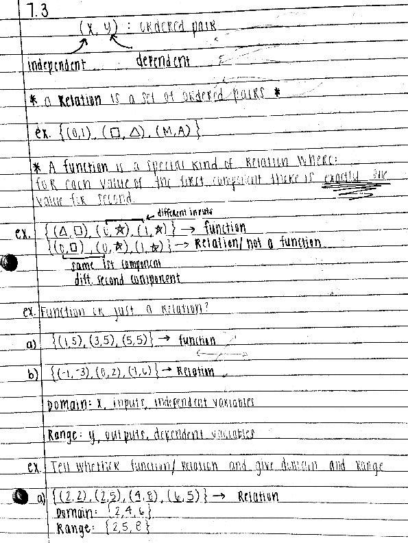 MTH 105: 7.2 Introduction to Relations and Functions