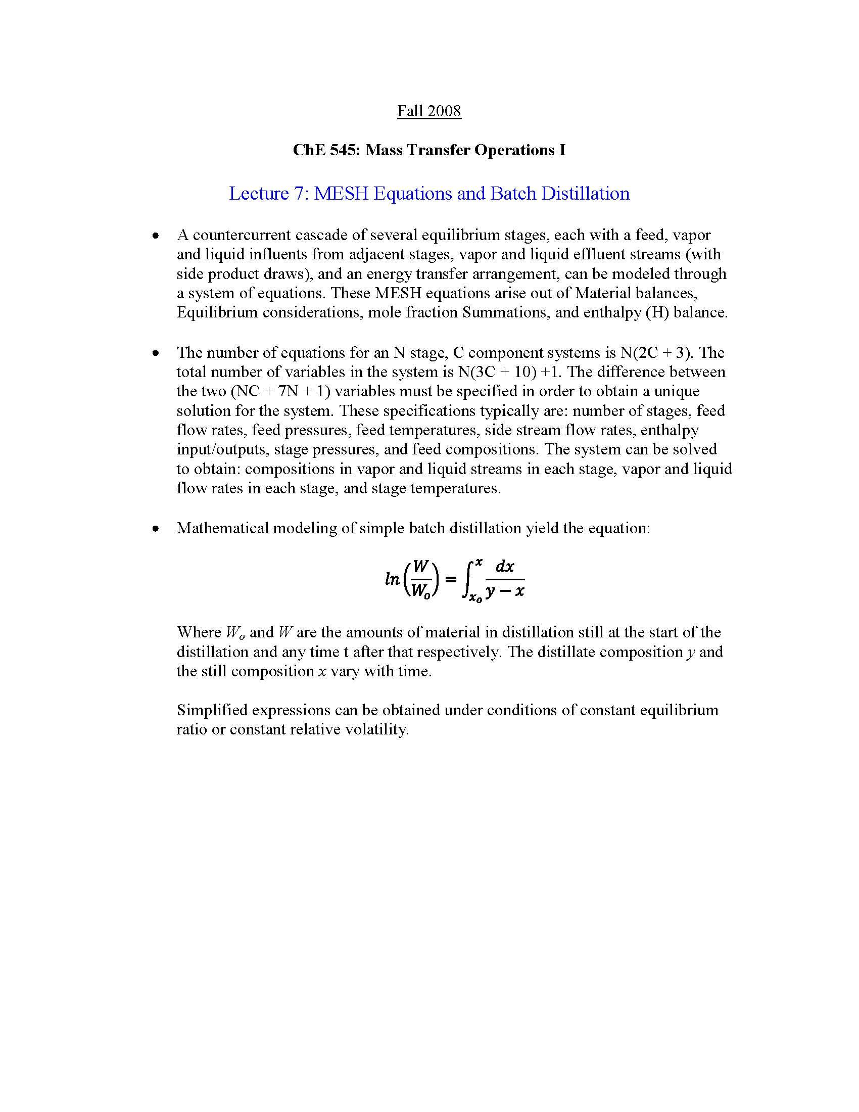 Mass Transfer Operations I