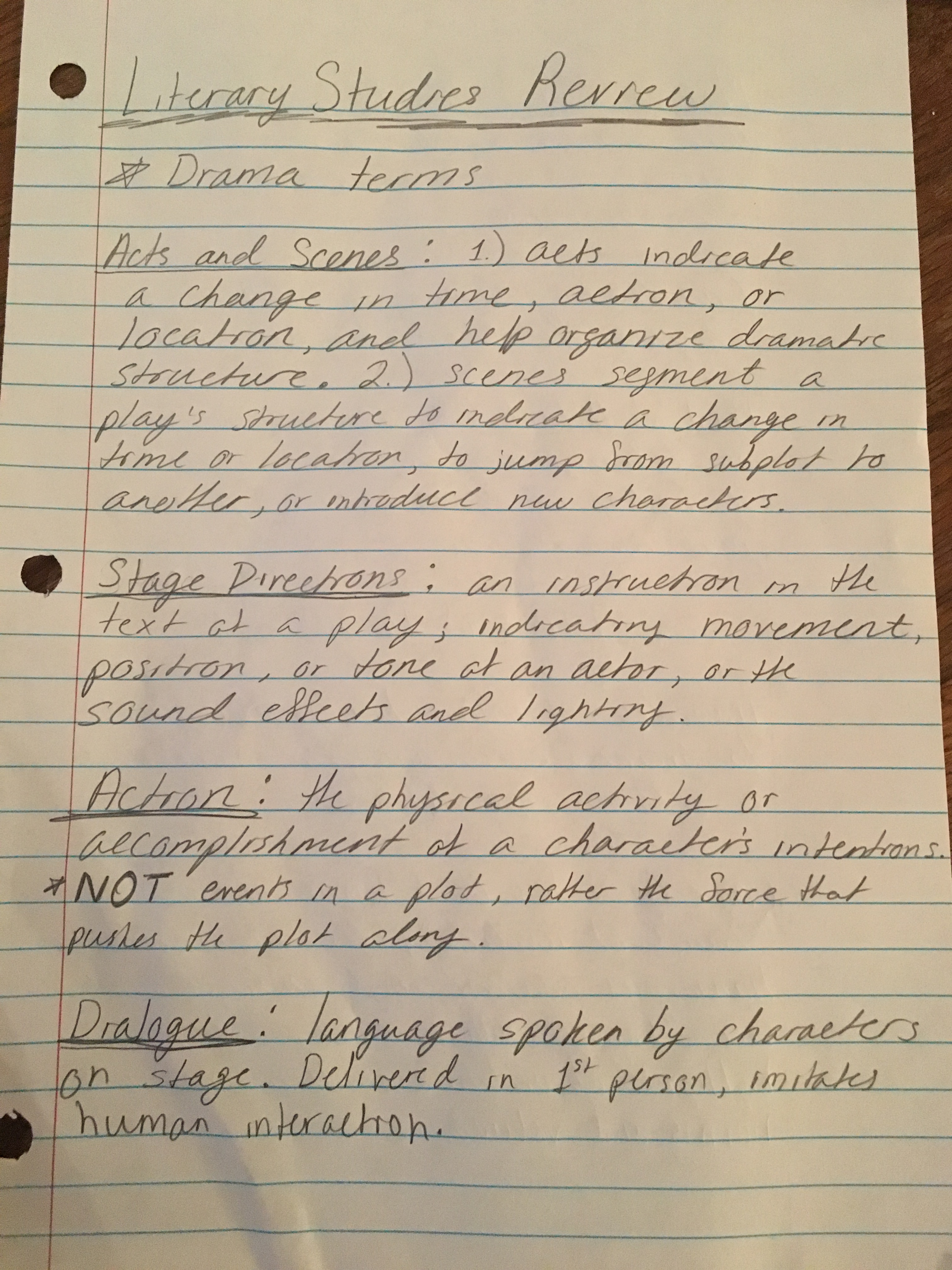 Study Guide: drama and feminist terms