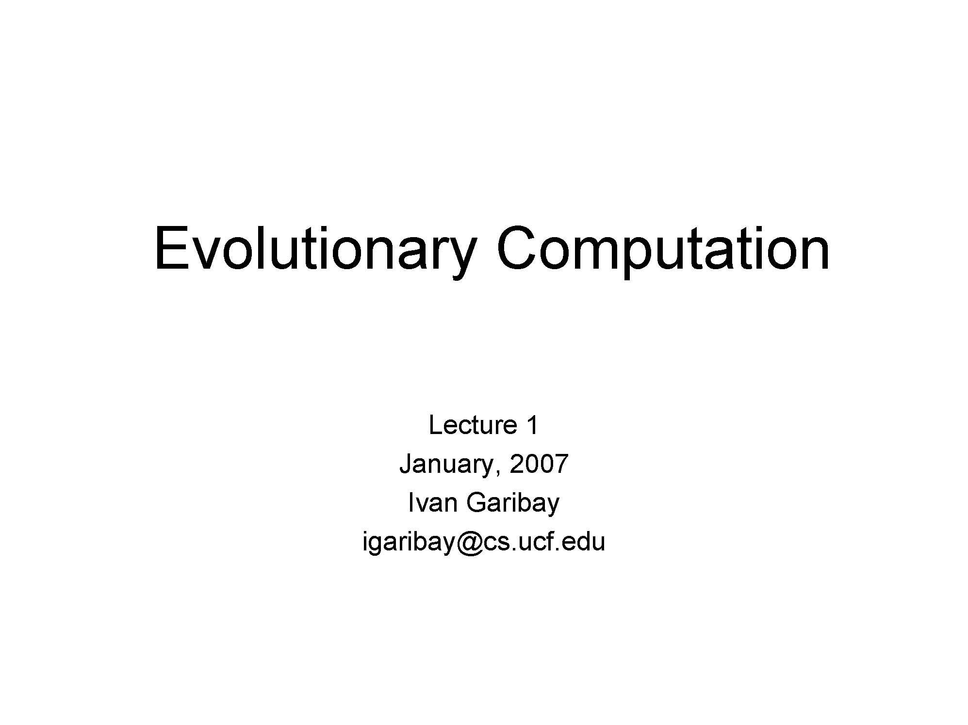 Evolutionary Computation