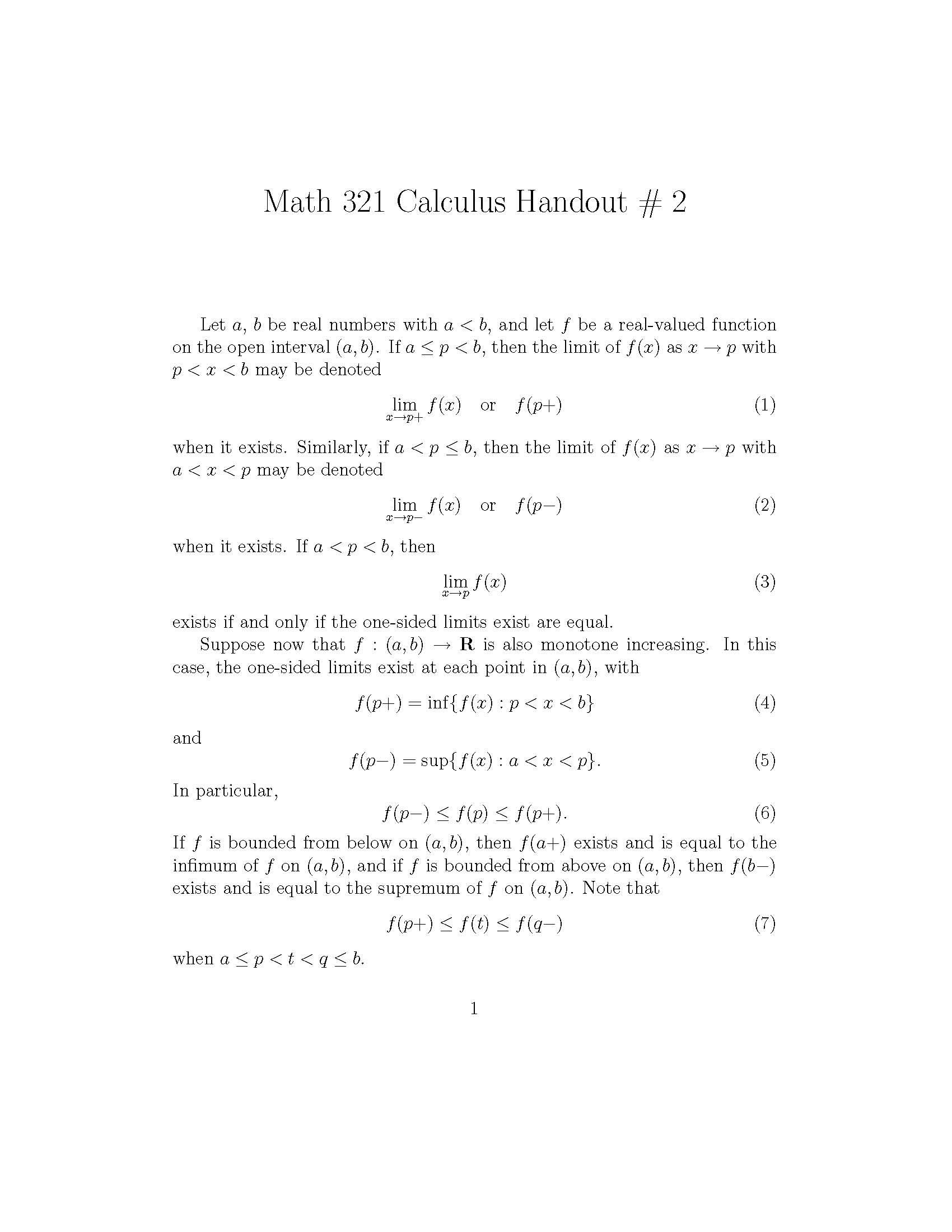 INTRODUCTION TO ANALYSIS I
