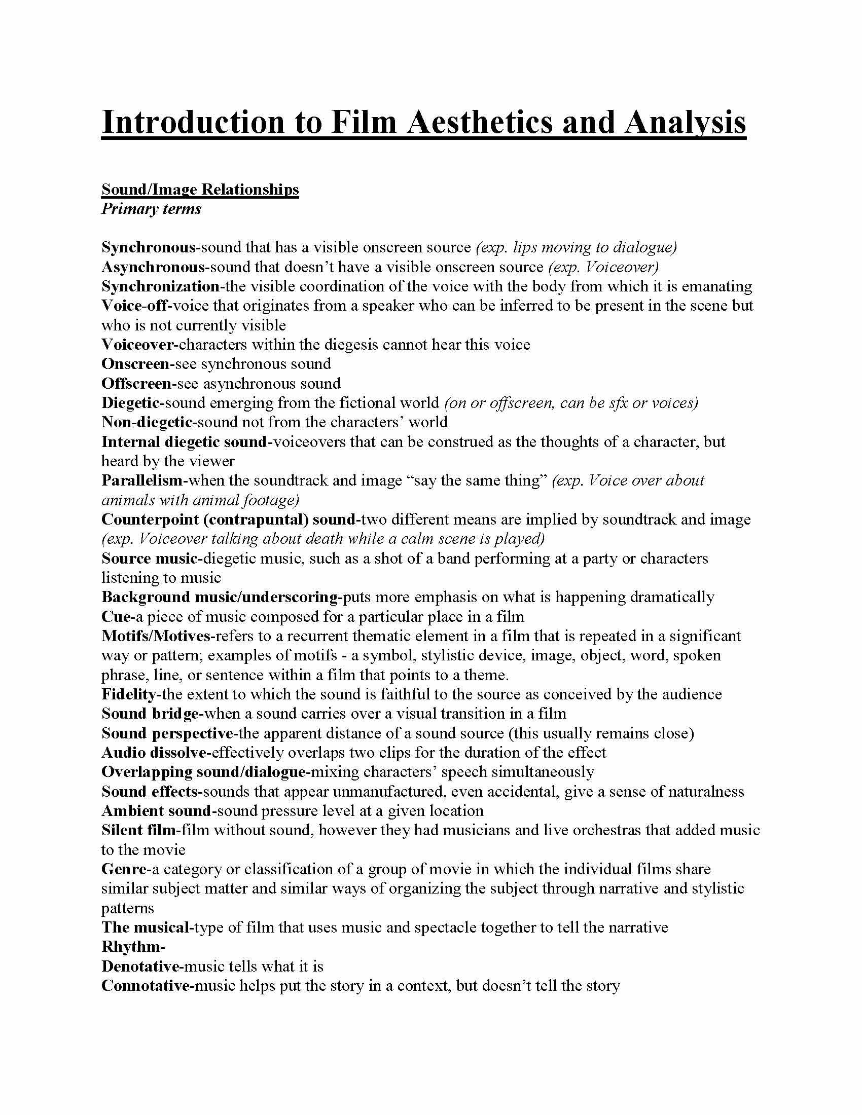 Introduction to Film Aesthetics and Analysis