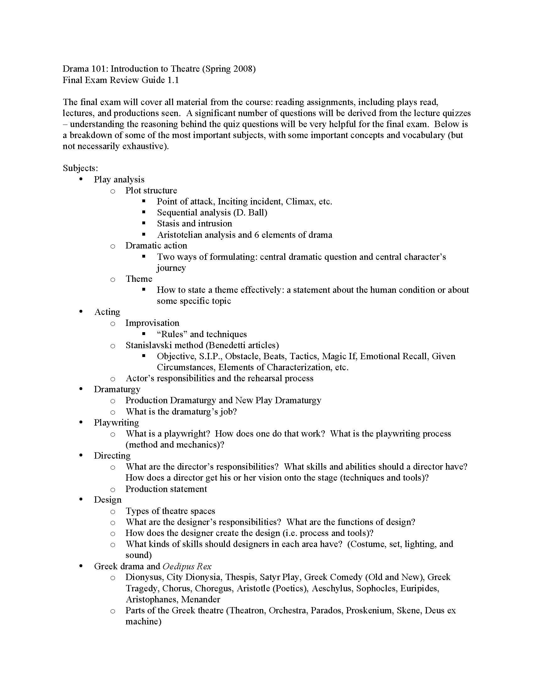 INTRO TO THEATRE