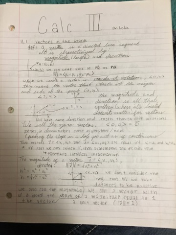 Calculus III, Notes for Weeks 1-6