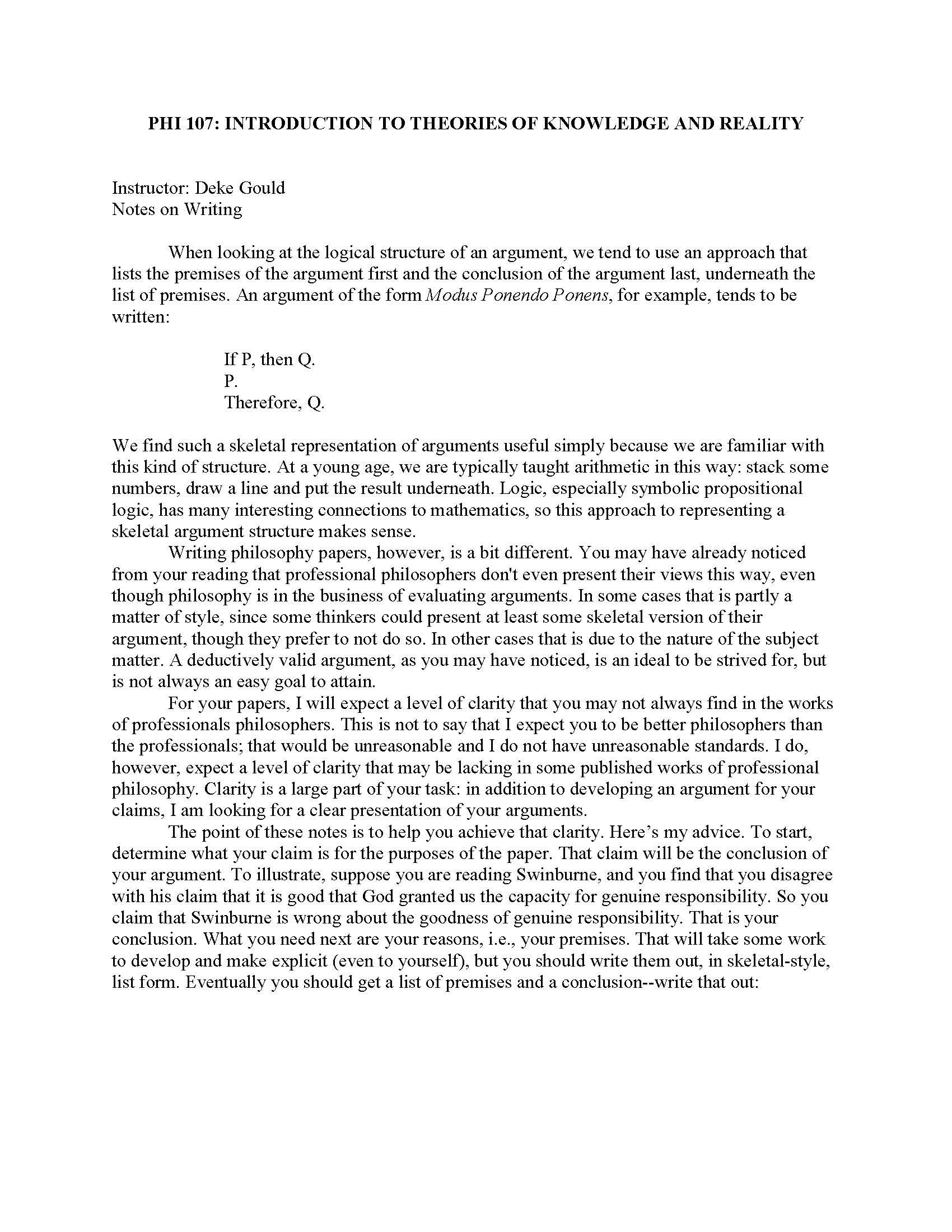 Theories of Knowledge and Reality