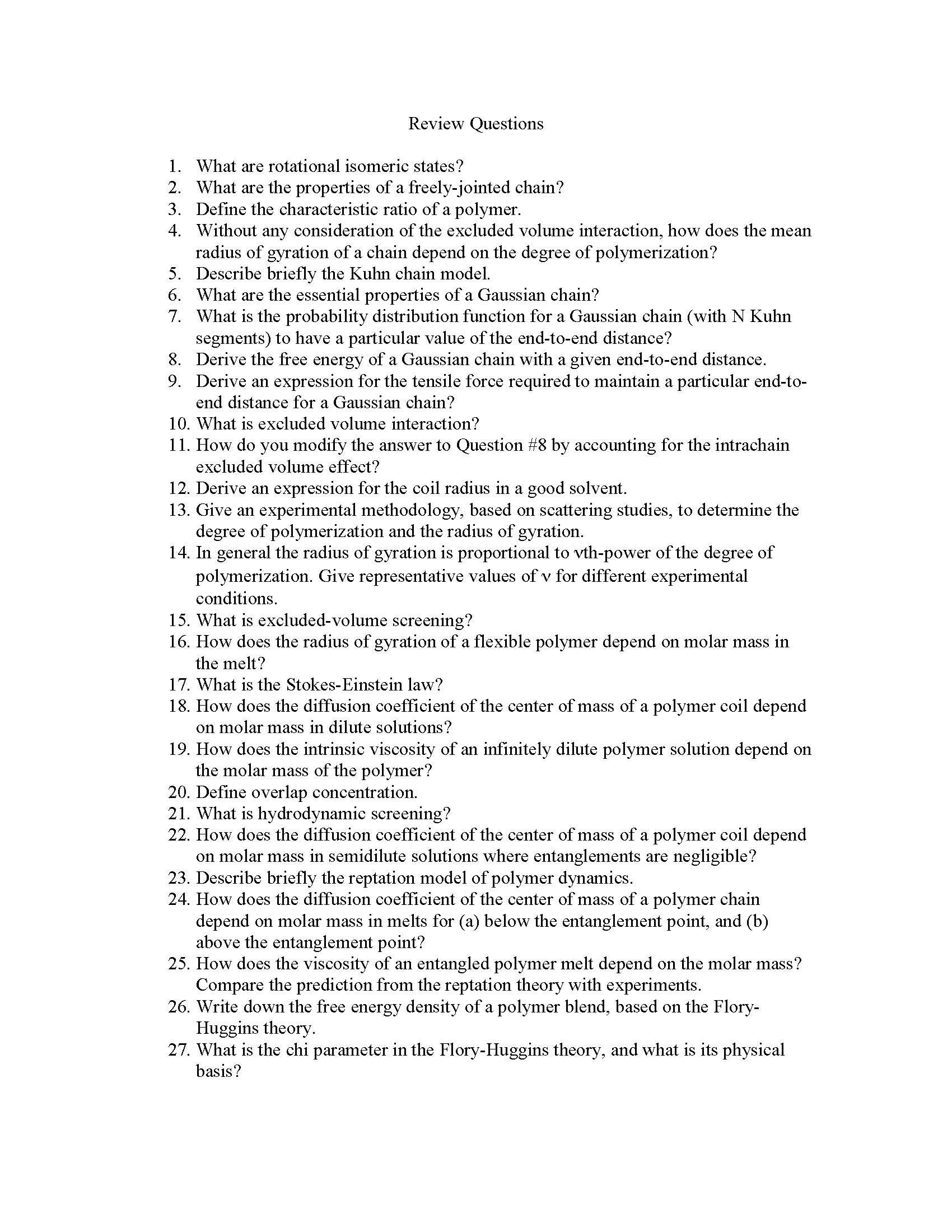 Intro to Polymer Science & Eng