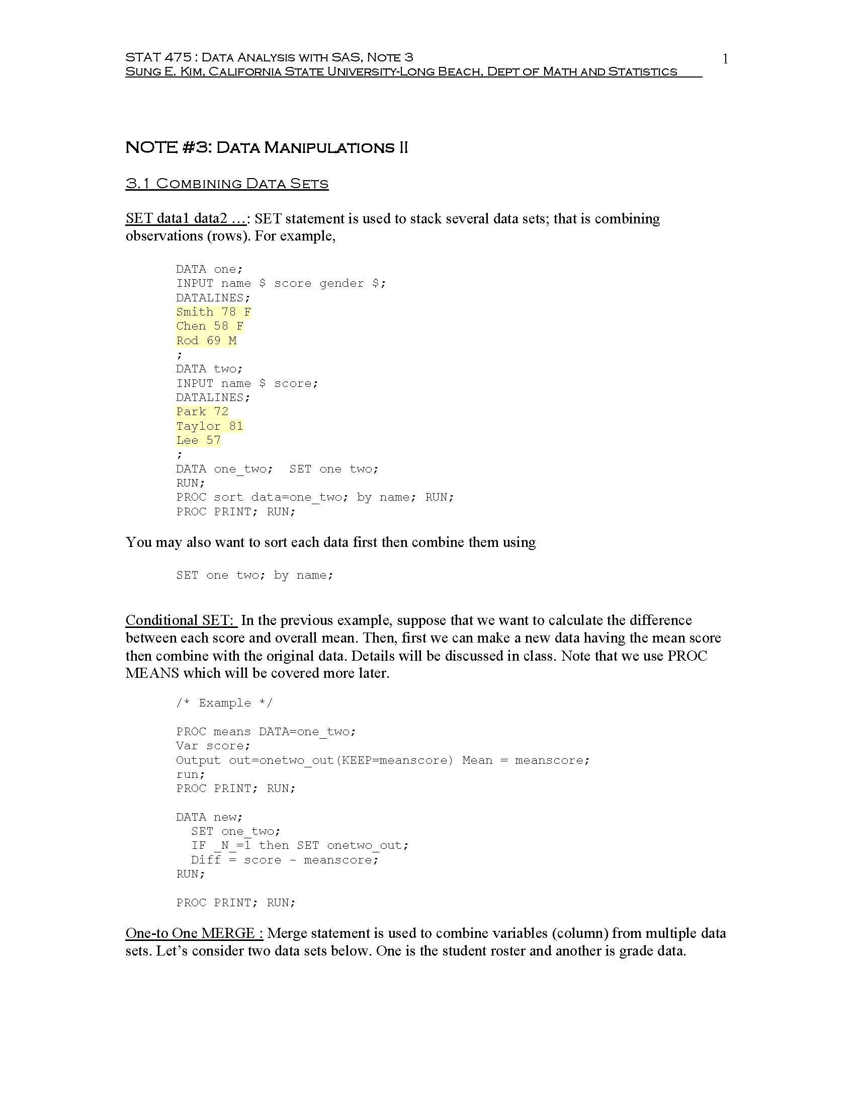 Data Analysis With SAS