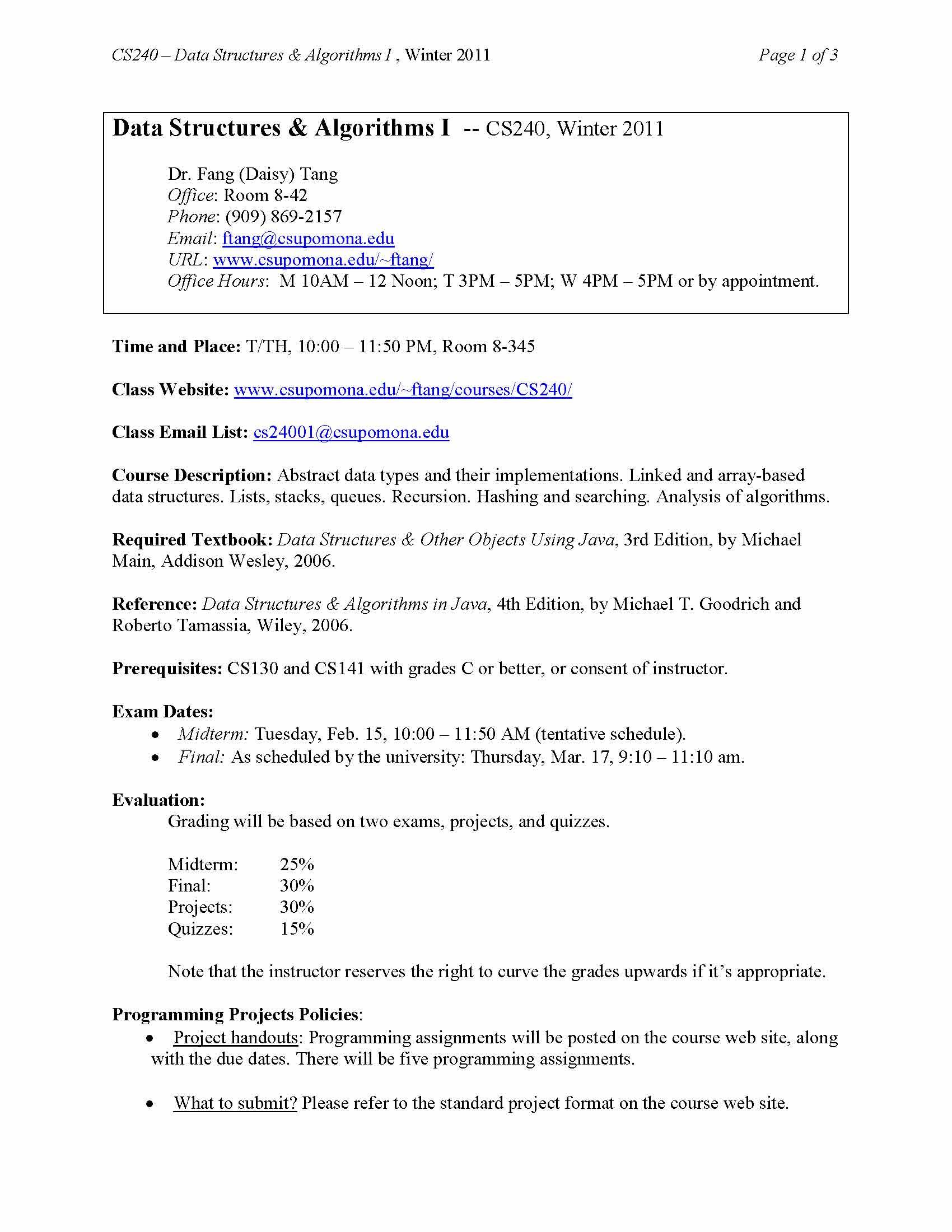 Data Structures and Algorithms I