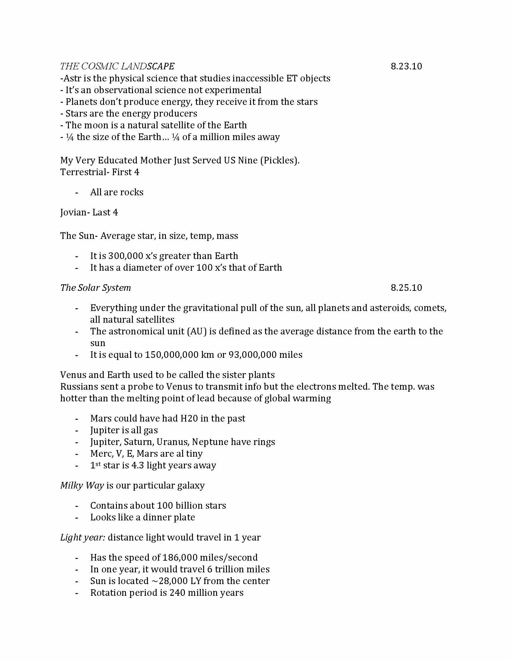 Descriptive Astronomy The Solar System