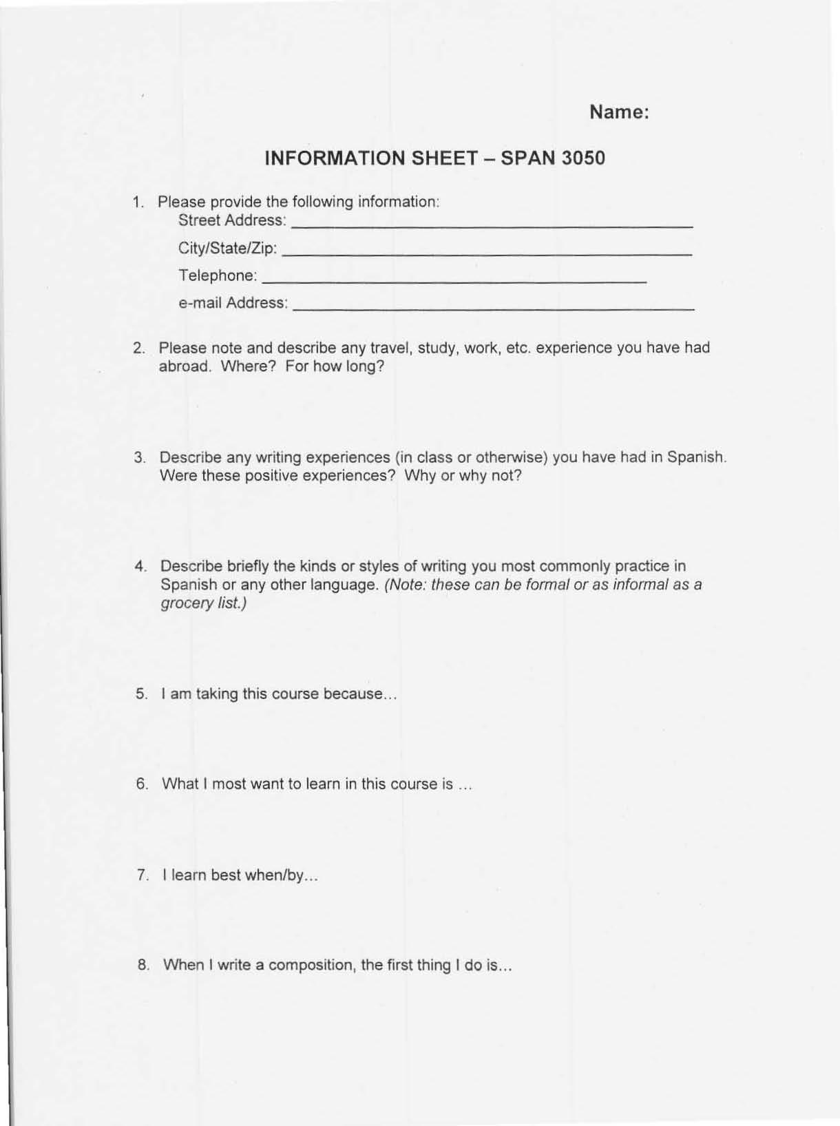 3rd Yr Spanish I