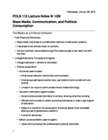 POLS 112 Lecture Notes: Mass Media, Communication, and Political Consumption