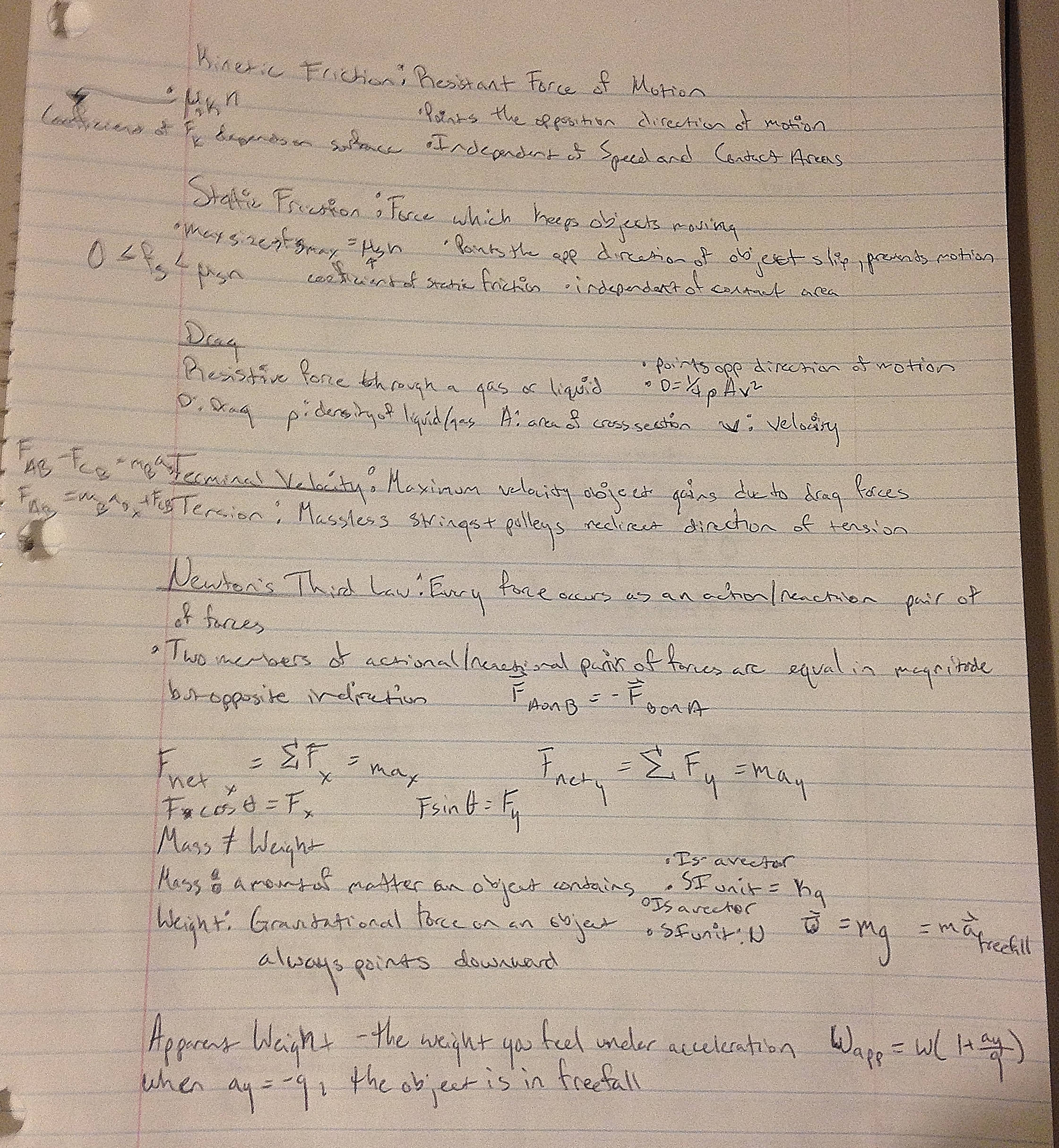Drag, Friction, Terminal Velocity, and Newton's Third Law