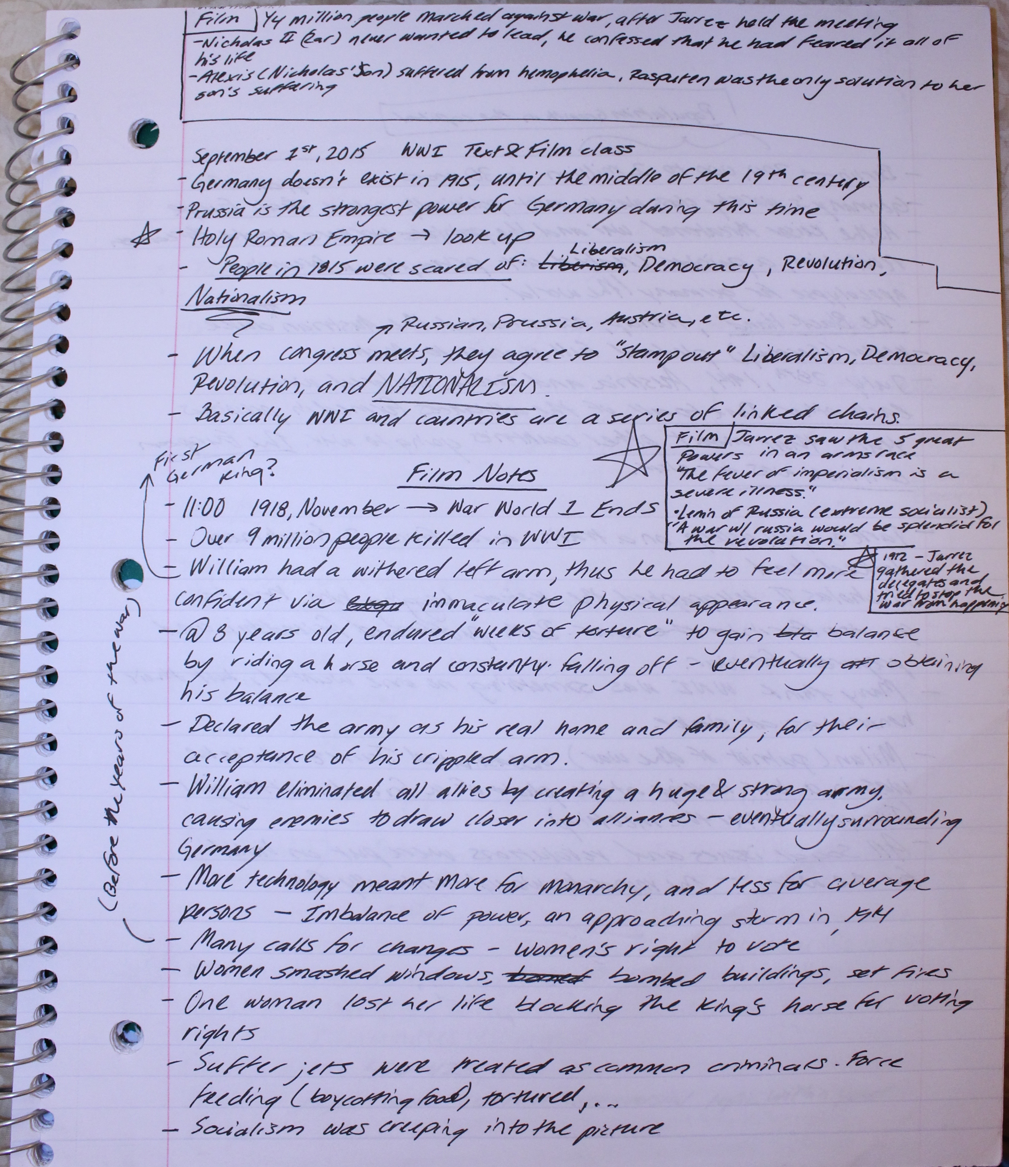 WWI Text and Film- First Week & Film Notes