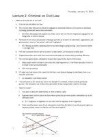Lecture 2: Criminal vs Civil Law