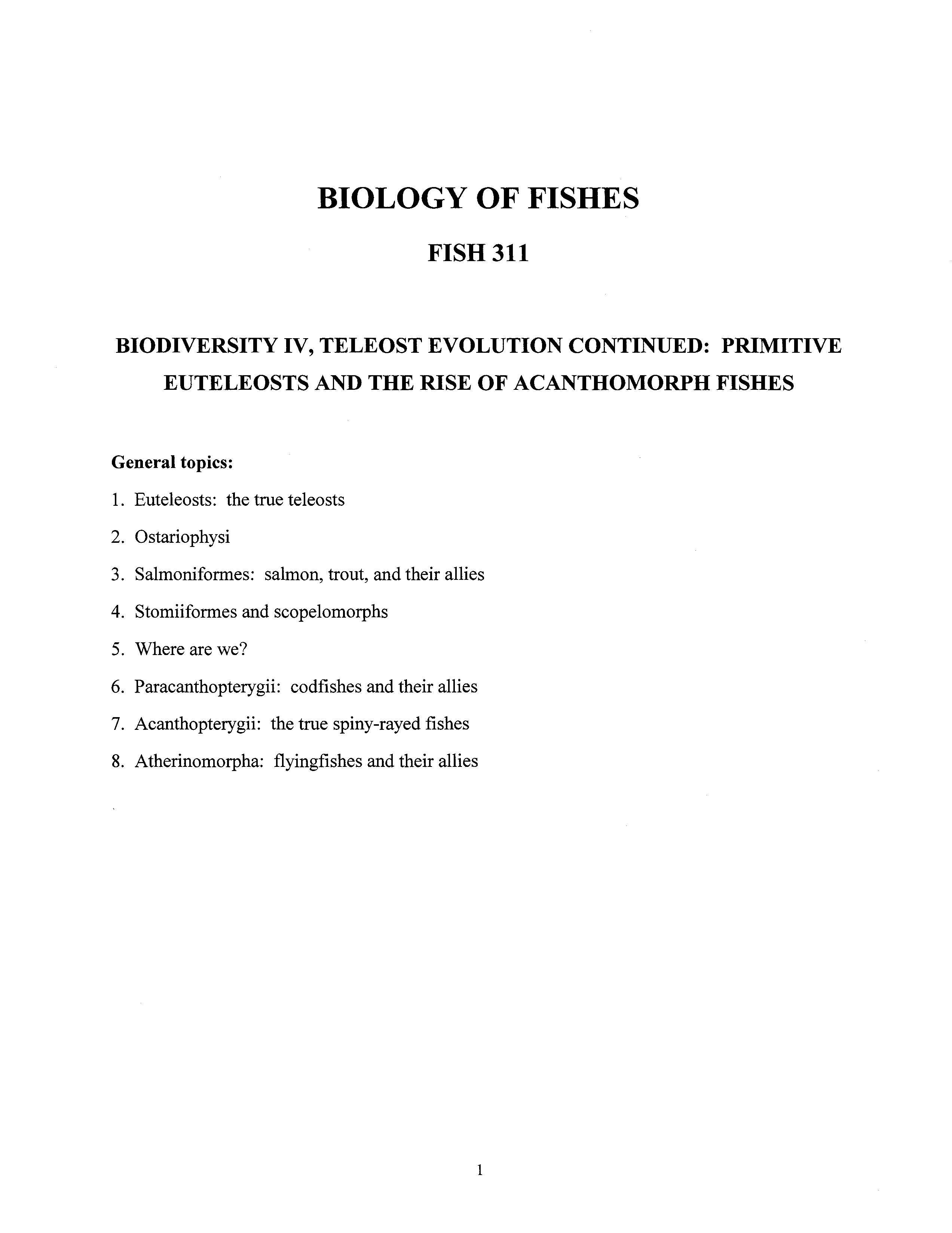 BIOLOGY OF FISHES