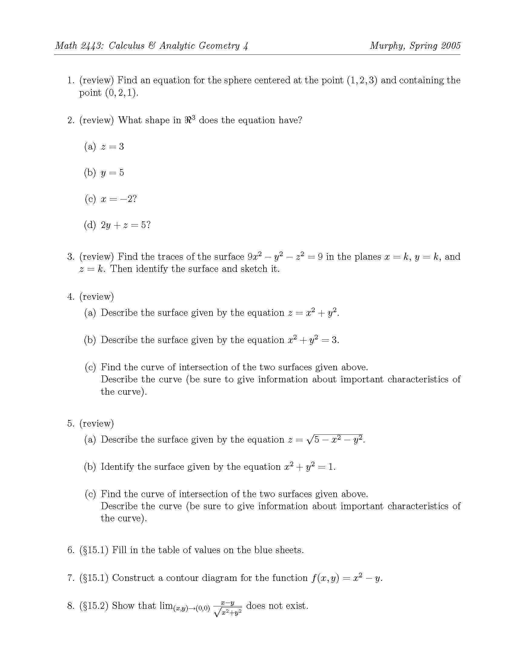 Calc & Analyt Geom IV (HONORS)