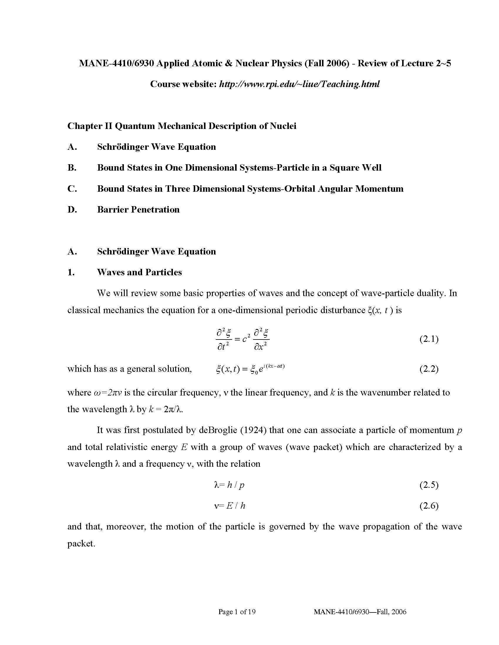 APPL ATOM & NUCL PHYS I