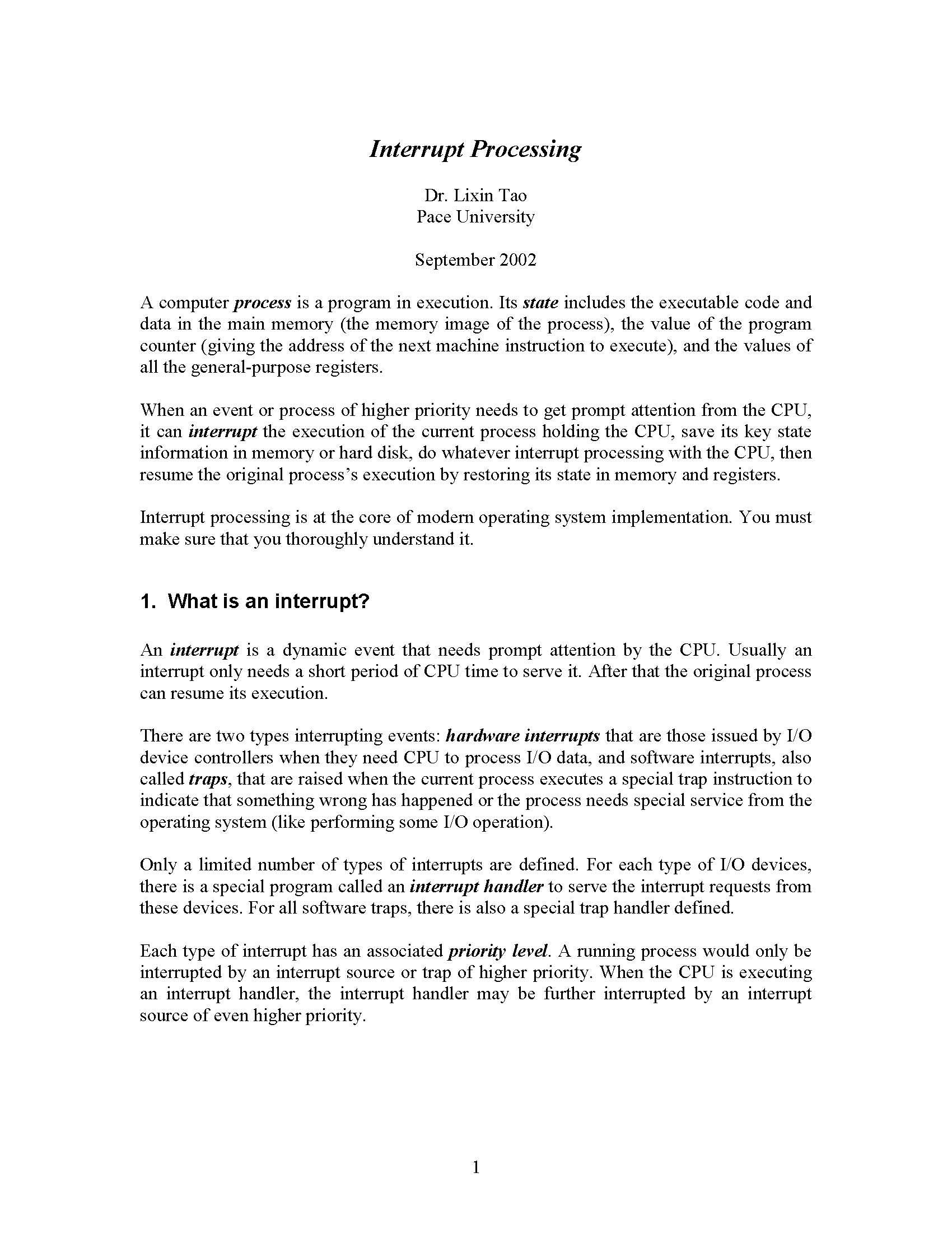 Operating Systems and Architecture I