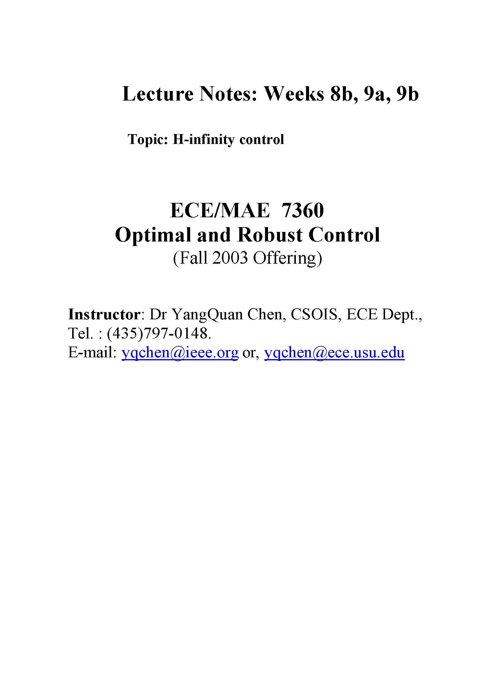 Optimal and Robust Control