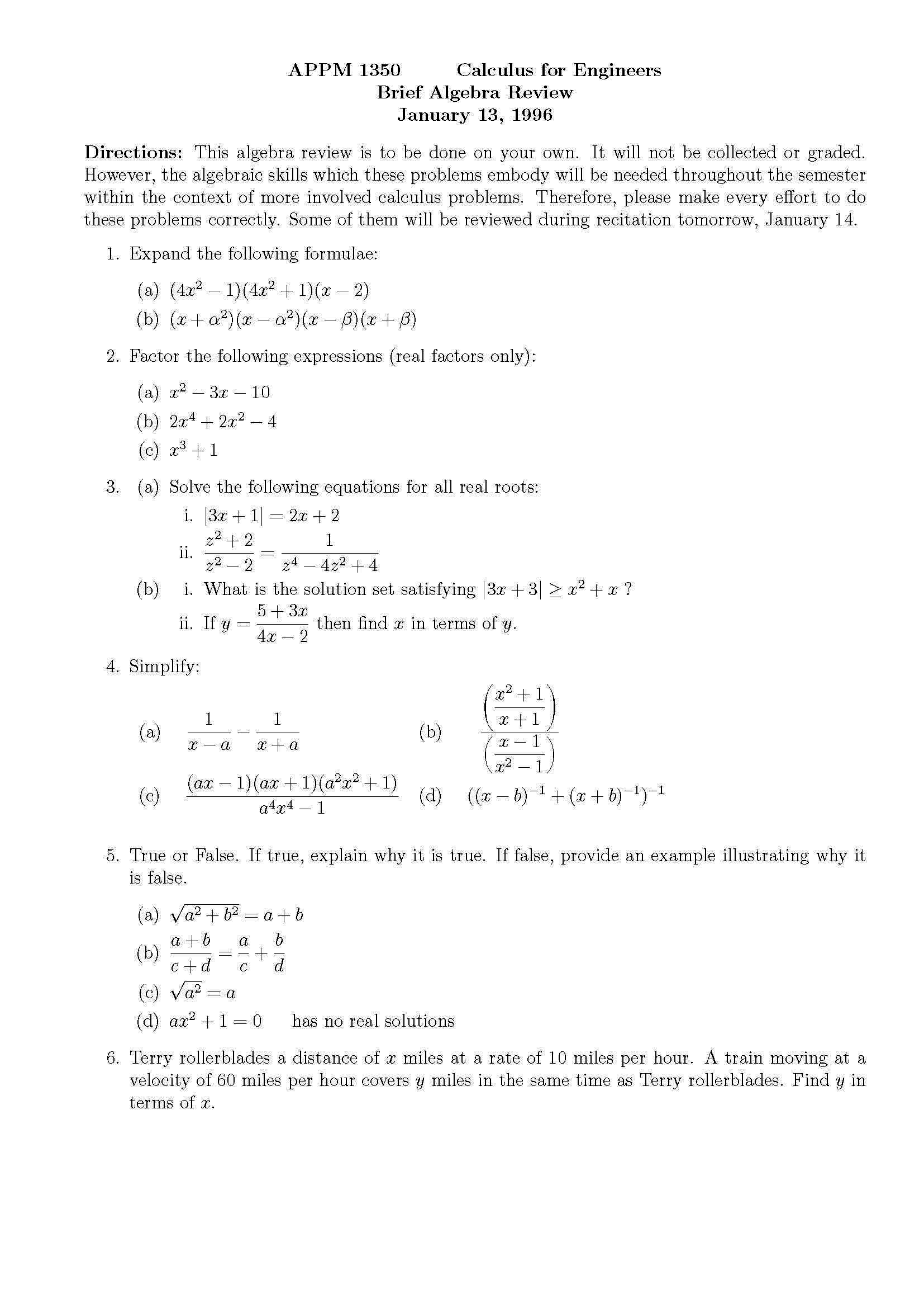 CALCULUS 1 FOR ENGINEERS