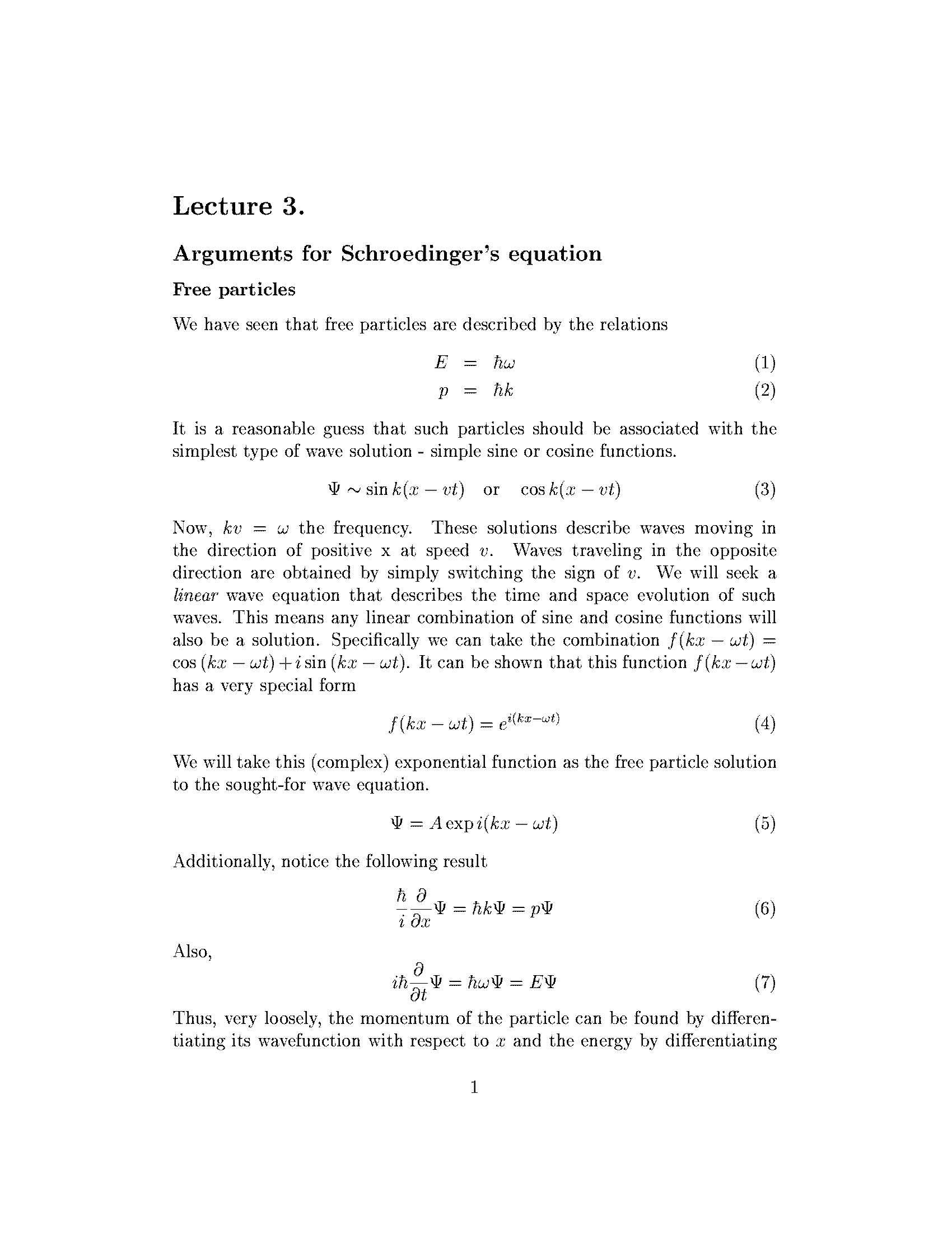 Introduction to Quantum Mechanics I