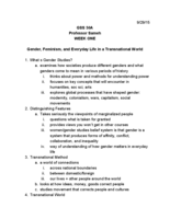 Week One Notes - Gender and Sexuality Studies 50A, Professor Sameh