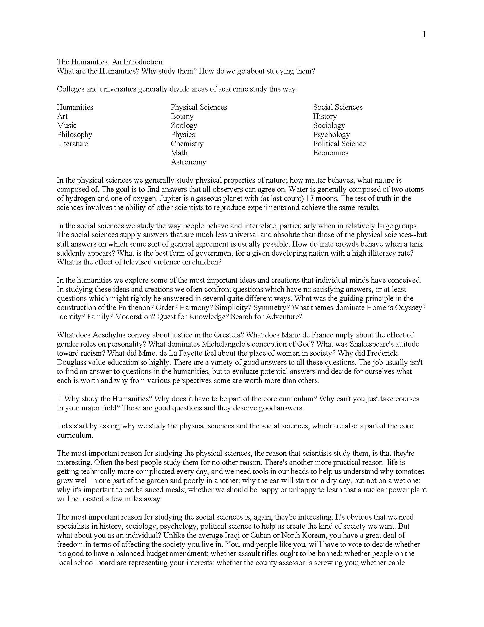 Intro to Humanities (HU)