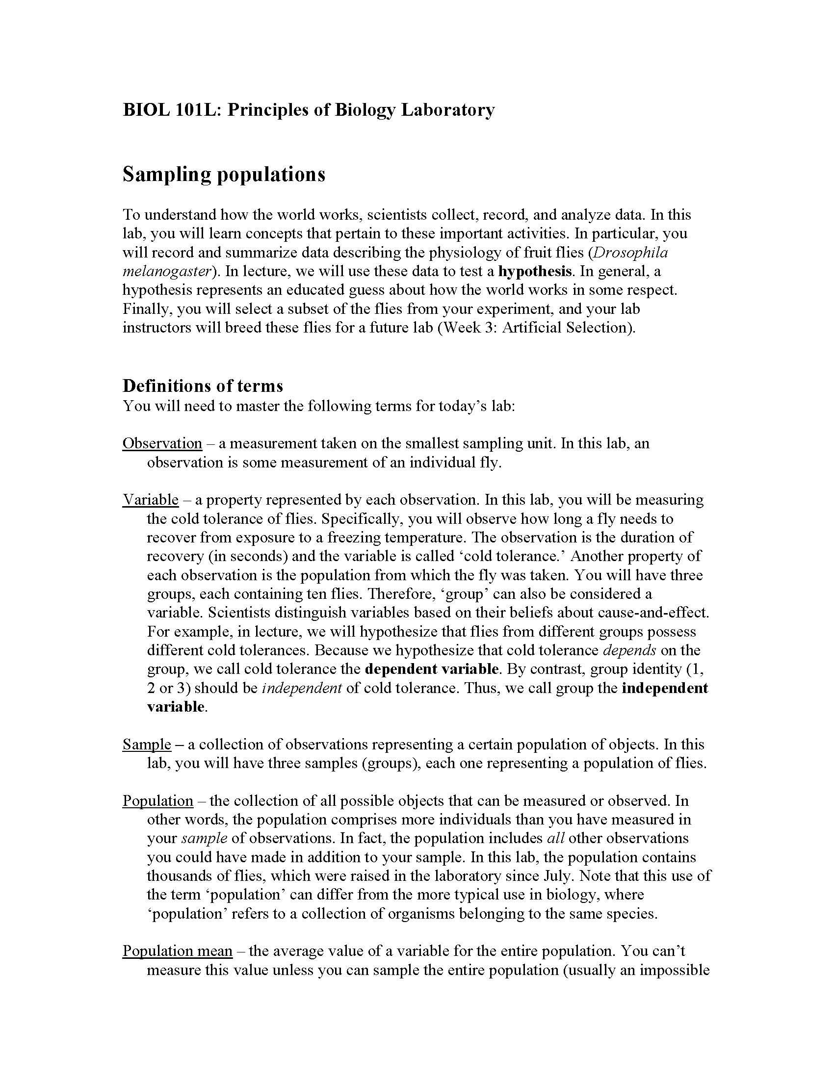 Principles Biology I Lab