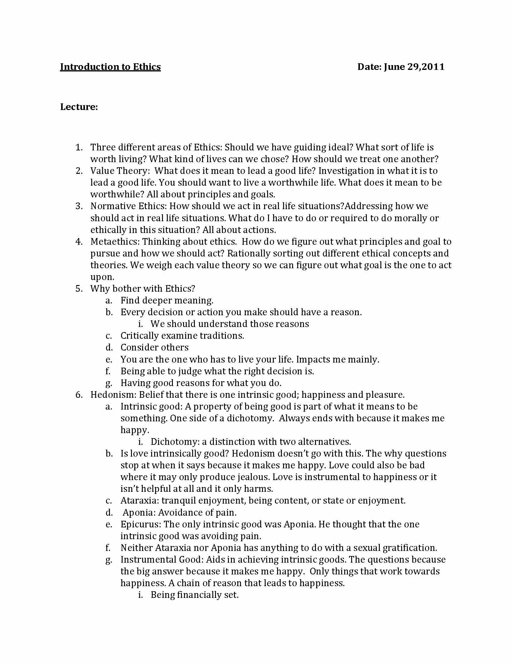 Introduction To Ethics