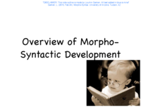 Lecture 7- Morphological Syntactic Development