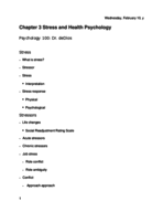 Psychology 100 Chapter 3 Stress and Health Psychology