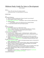 Midterm Study Guide for IDEV 1010 Introduction to Development at Tulane University