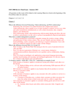 INFS 3000 Review Final Exam – Summer 2015 Study Guide