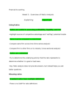 Financial Accounting week 5 : Overview of ratio analysis