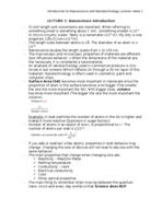 Nanoscience Weeks 1 and 2